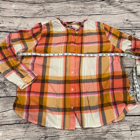 J. Crew Pink and Orange Button Down Plaid Shirt; Ruffle Collar; Super Soft; 2X - Picture 6 of 8